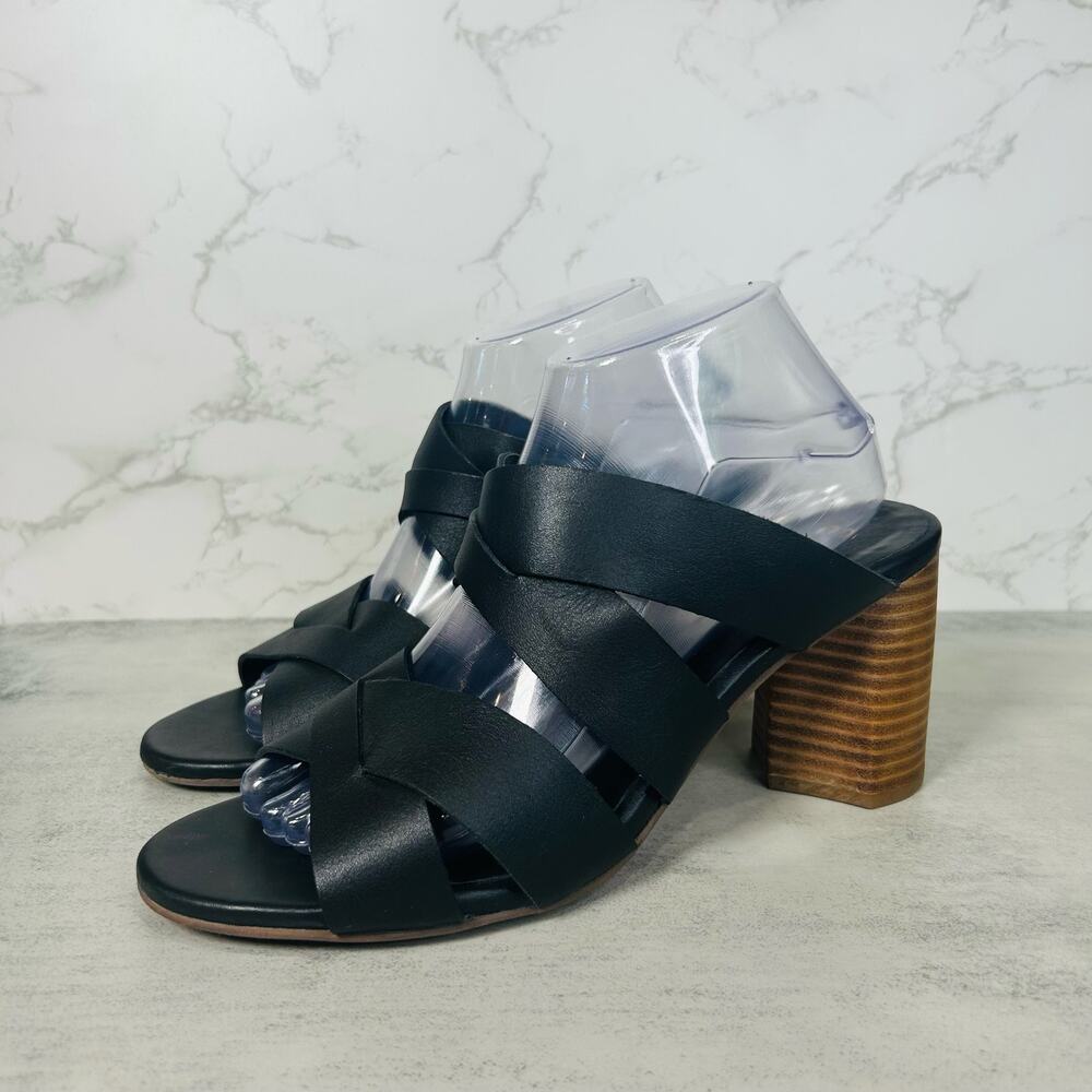 Seychelles Criss-Cross Leather Block Heel Sandals US Women's 10 Black Open Toe